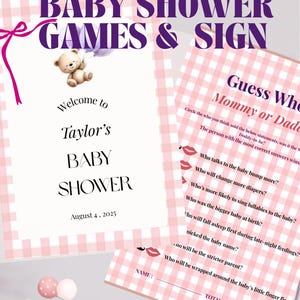 Baby Shower Games Pack Welcome Sign Editable Pink Gingham Girl Boy Printable Baby Shower Bundle Template Instant Download baby shower bundle