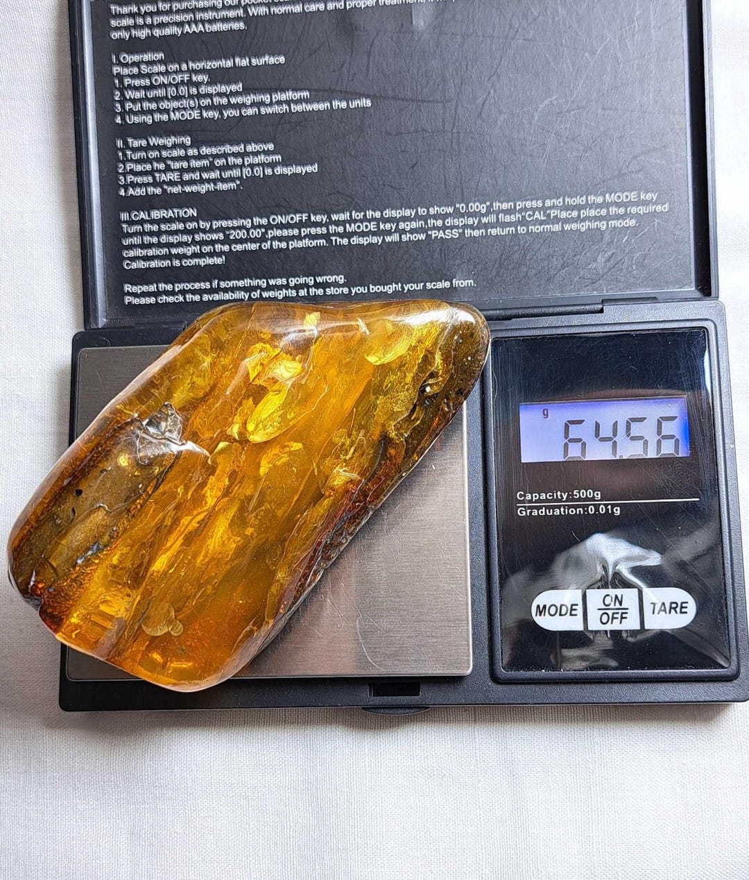 Natural Baltic Amber With Rare Inclusion | 64.5 G Genuine Fossilized ...