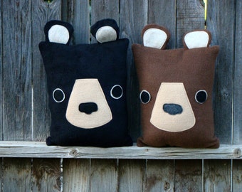 Handmade Bear Pillow: Woodland Nursery Decor