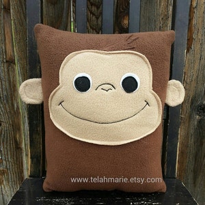 Curious Monkey, Pillow, Plush, cushion, gift, nursery decor