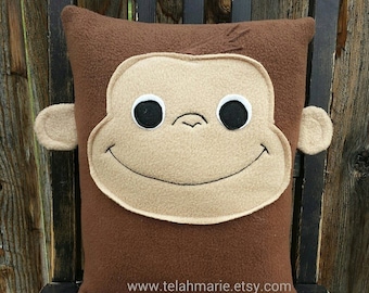 Curious Monkey, Pillow, Plush, cushion, gift, nursery decor