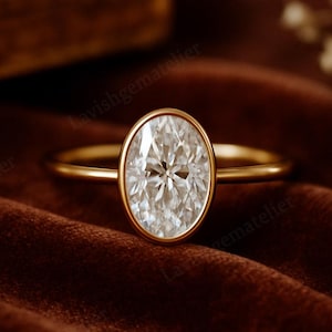 2CT Oval Cut Moissanite Engagement Ring, Bezel Set Moissanite Solitaire Ring, Promise Anniversary Ring For Women Gift For Her Solitaire Ring