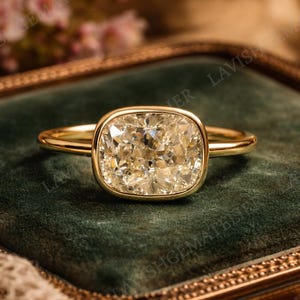 3CT Elongated Cushion Cut Lab Created Diamond Solitaire Ring East To West Bezel Setting Engagement Ring Vintage Ring Diamond Rings for Women