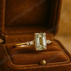 Natural Green Amethyst Ring-Natural Prestolite Ring-Emerald Cut Amethyst Ring-Natural Amethyst Birthstone Solitaire Ring-925 Sterling Silver