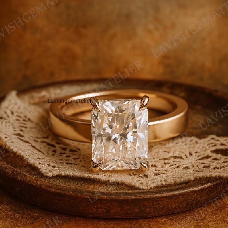 Large Diamond Rings Plain Rectangular Rectangular Diamond Engagement Ring - Etsy
