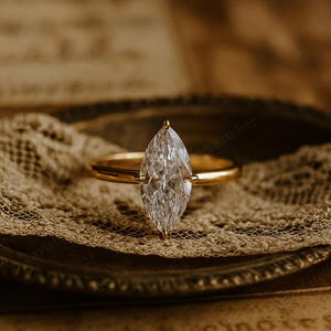 Anillo de compromiso con marquesa, anillo de viaje de oro, anillo de promesa de plata único, anillo de bodas, anillo de diamante simulado, anillo de diamante solitario, regalo para ella