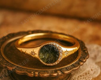 Moldavite Ring, Hidden Moldavite Ring, Unique Moldavite Ring, meteorite ring, Authentic Moldavite, Handmade Ring, Christmas gift, Gifts,Ring