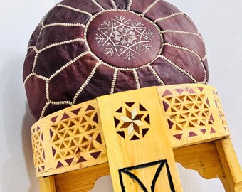 Handgemachte Brauner Marokkanischer Leder Pouf: Boho Ottomane Fußhocker