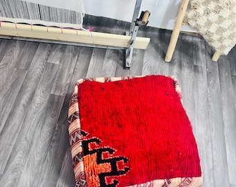 Puf de lana bereber hecho a mano, otomana cuadrada marroquí, cojín de meditación