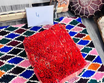 Handgjort marockanskt pufföverdrag - Terrakotta fyrkantigt golv - Berber Kelim Ottoman