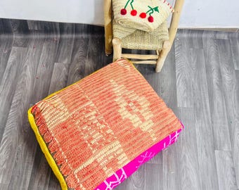 Pouf in lana berbera intrecciata a mano: cuscino da pavimento marocchino vintage