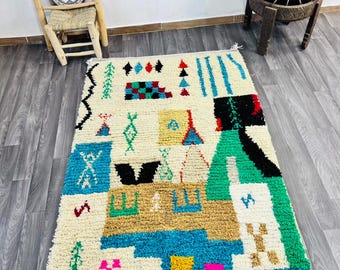 Hand Knotted Moroccan Rug: Authentic Wool Berber Azilal Rug
