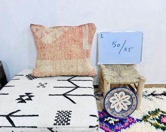 Vintage Moroccan Wool Pillow – Handwoven Boho Cushion for Global