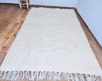 Alfombra Beni Ourain, alfombra marroquí abstracta de lana, acogedora alfombra bohemia bereber hecha a mano.