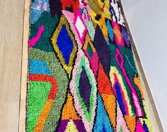 Handmade Boujad Moroccan Wool Rug: Colorful Berber Carpet, Boho Home Decor