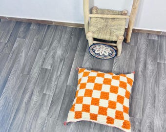 Handmade Berber Wool Cushion – Colorful Geometric Moroccan Pillow