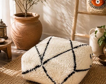 Puf otomano bereber marroquí – Cojín de suelo de lana tejido a mano, decoración bohemia para el hogar