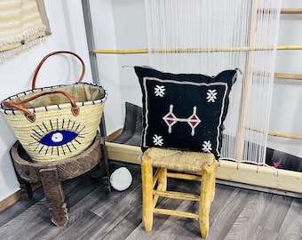 Coussin berbère black - Coussin marocain fait main, décoration bohème