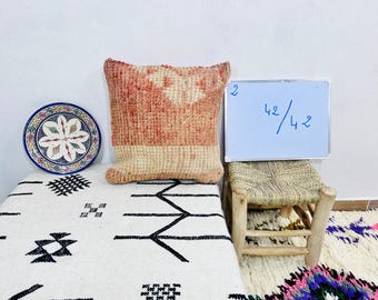Handwoven Moroccan Wool Pillow – Vintage Berber Cushion with Warm
