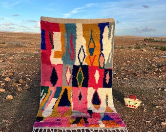 Färgglad marockansk berbermatta | Handvävd ullmatta | Vintage abstrakt tribal matta | Boho heminredning