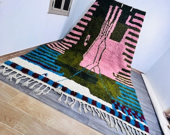Alfombra Boujaad de lana tejida a mano – Alfombra bereber pequeña – rosa