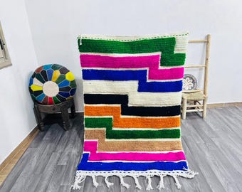 Boho Berber Teppich: Bunter Woll-Marokkanischer Boujaad Teppich