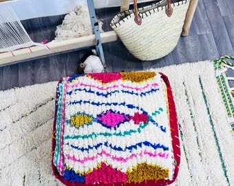 Pouf, Moroccan Kilim Pouf, Floor Pouf, Vintage Moroccan Ottoman