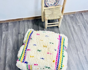 Handmade Moroccan Wool Pouf: Berber Ottoman Floor Cushion