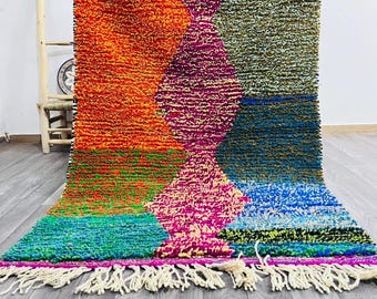Pink Geometric Boujad Rug: Colorful Berber Moroccan