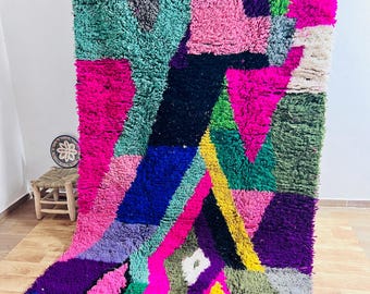 Handmade Boujad Moroccan Rug: Colorful Abstract Berber Carpet
