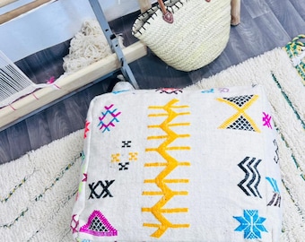 Puf de lana bereber marroquí, otomana kilim vintage, cojín de suelo hecho a mano, decoración bohemia.