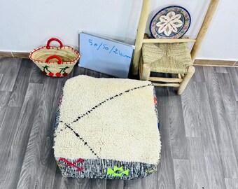 Sitzpouf VINTAGE Berber Woll Pouf: Handgewebter marokkanischer Bodenkissen-Pouff-50x50x24cm