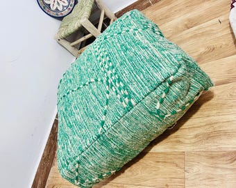 Handgewebter marokkanischer Woll Pouf: Berber Teppich Ottoman, Erdtöne