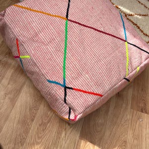 Vintage Moroccan Kilim Pouf: Handwoven Berber Wool Ottoman