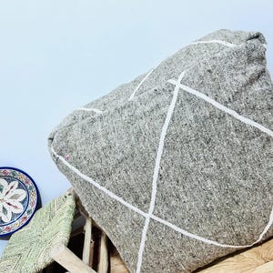 Handmade Moroccan Wool Pouf: Berber Ottoman Floor Cushion