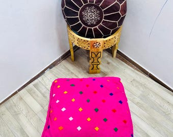 Moroccan  Wool Pouf: Handwoven Berber Ottoman POUF