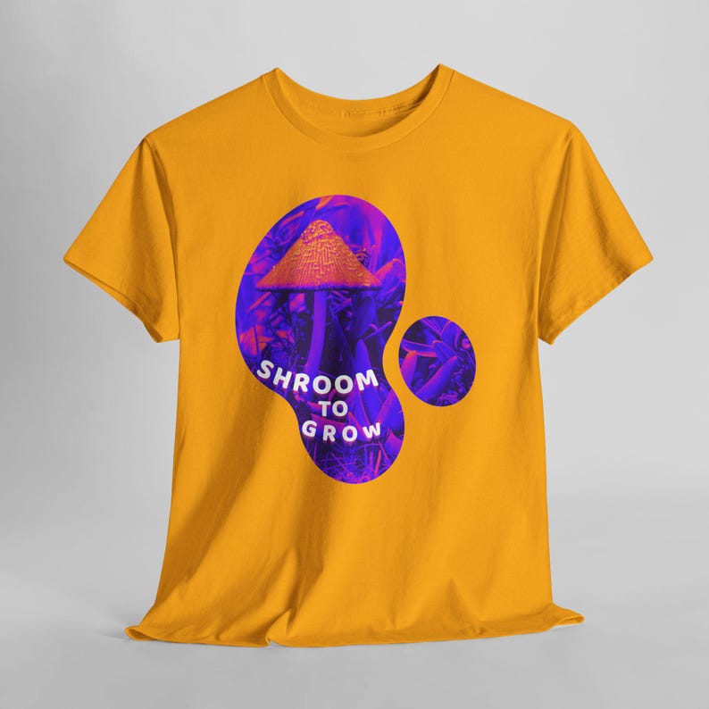 Shroom to Grow Mushroom Shirt, Trippy Nature Photo Tee, Psychedelic Garden Photo Art Gold
