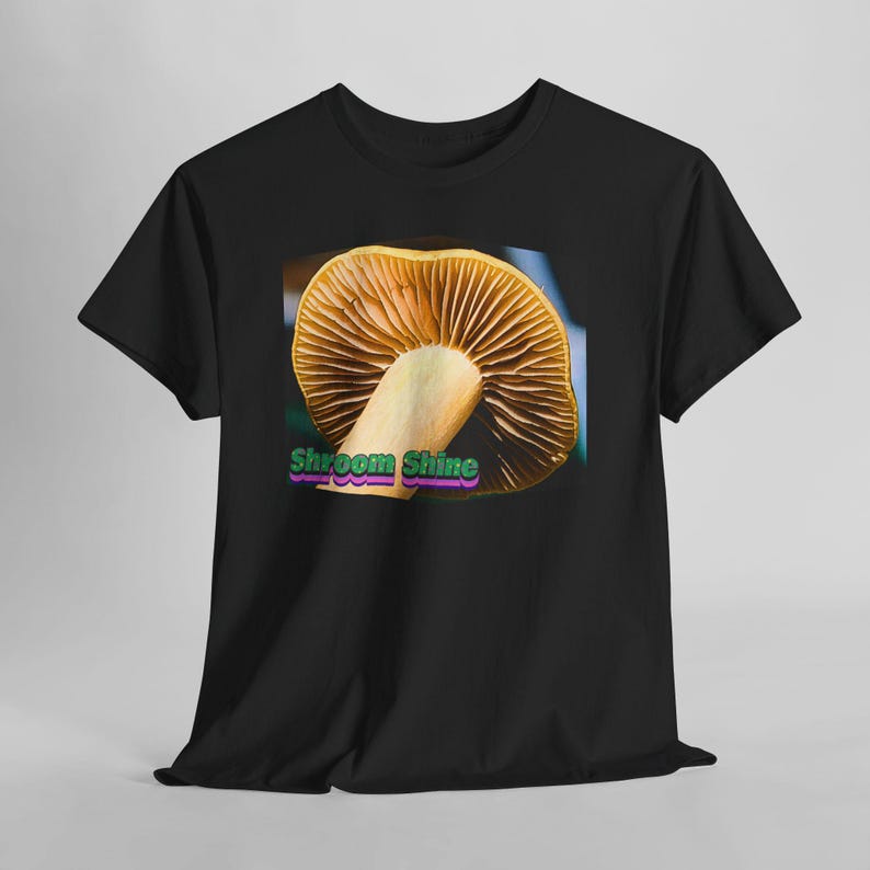 Shroomshine Mushroom Photo T Shirt, Retro Garden Shirt Black