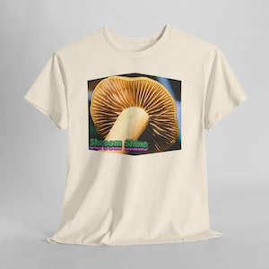 Shroomshine Mushroom Photo T Shirt, Retro Garden Shirt Natural