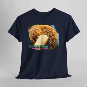 Shroomshine Mushroom Photo T Shirt, Retro Garden Shirt Navy