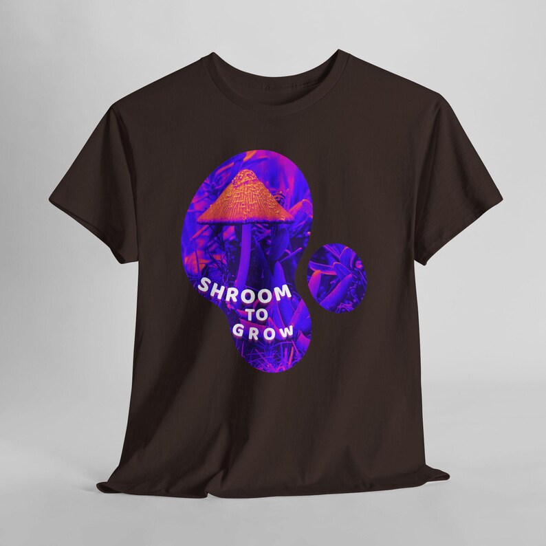 Shroom to Grow Mushroom Shirt, Trippy Nature Photo Tee, Psychedelic Garden Photo Art Dark Chocolate
