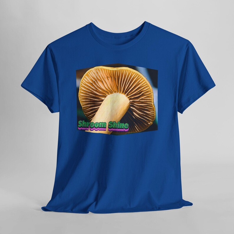 Shroomshine Mushroom Photo T Shirt, Retro Garden Shirt Royal