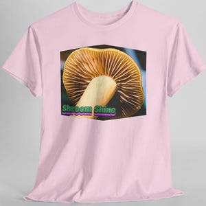 Shroomshine Mushroom Photo T Shirt, Retro Garden Shirt Light Pink