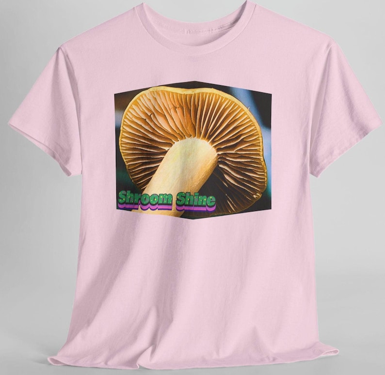 Shroomshine Mushroom Photo T Shirt, Retro Garden Shirt Light Pink