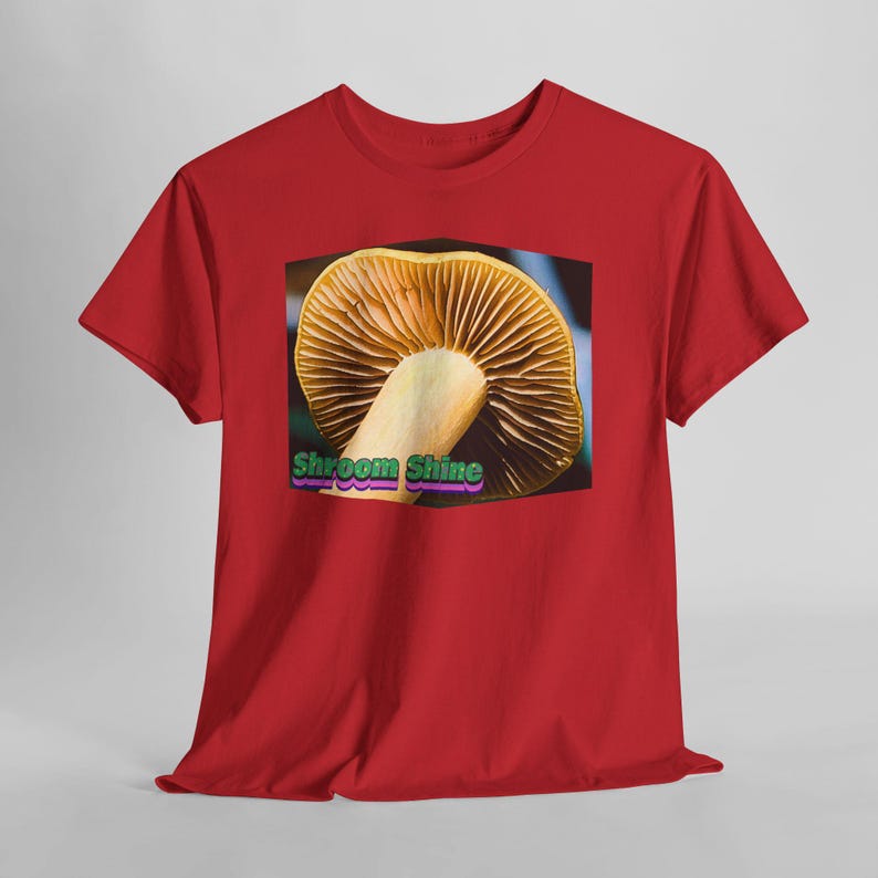 Shroomshine Mushroom Photo T Shirt, Retro Garden Shirt Red