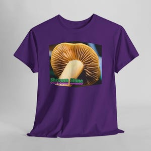 Shroomshine Mushroom Photo T Shirt, Retro Garden Shirt Purple