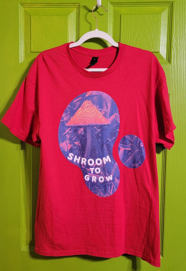 Shroom to Grow Mushroom Shirt, Trippy Nature Photo Tee, Psychedelic Garden Photo Art Red