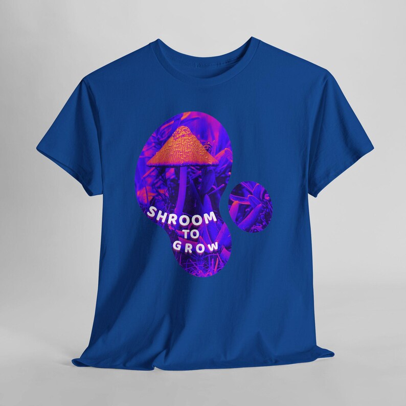 Shroom to Grow Mushroom Shirt, Trippy Nature Photo Tee, Psychedelic Garden Photo Art Light Blue