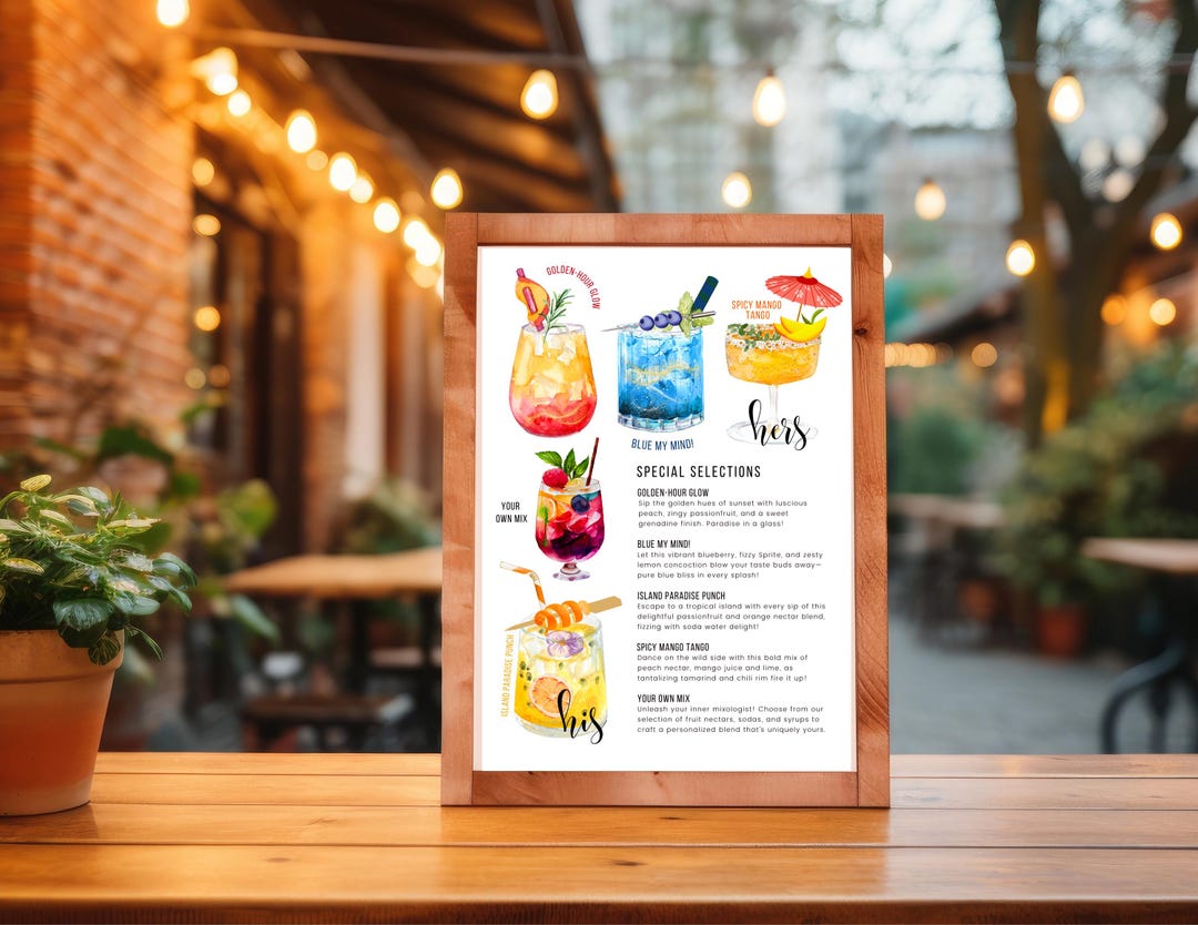 Watercolor Cocktail Menu: Signature Drink Sign (digital Download) - Etsy