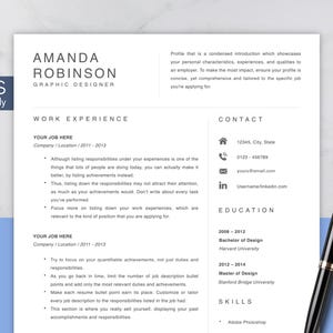 May include: A clean, ATS-friendly resume template with the name "AMANDA ROBINSON, GRAPHIC DESIGNER" at the top. The resume includes sections for work experience, contact information, education, and skills. A black pen rests on the right side.